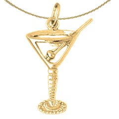 3D-Martini-Anhänger aus Sterlingsilber (rhodiniert oder gelbgoldbeschichtet)