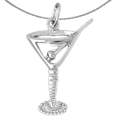 3D-Martini-Anhänger aus Sterlingsilber (rhodiniert oder gelbgoldbeschichtet)