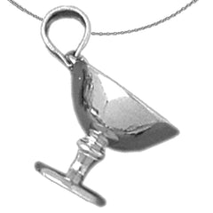 Sterling Silver 3D Wine Glass Pendant (Rhodium or Yellow Gold-plated)