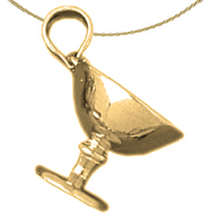 Sterling Silver 3D Wine Glass Pendant (Rhodium or Yellow Gold-plated)