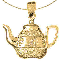 Sterling Silver Tea Pot Pendant (Rhodium or Yellow Gold-plated)