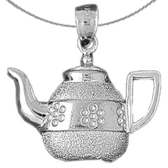 Sterling Silver Tea Pot Pendant (Rhodium or Yellow Gold-plated)
