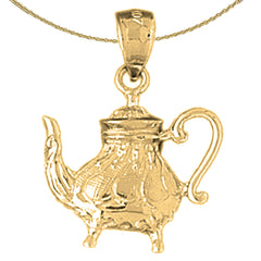 Teekannen-Anhänger aus Sterlingsilber (rhodiniert oder gelbvergoldet)