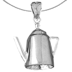 Sterling Silver 3D Water Kettle Pendant (Rhodium or Yellow Gold-plated)