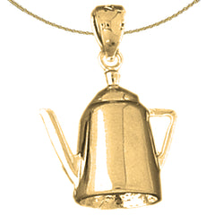 Sterling Silver 3D Water Kettle Pendant (Rhodium or Yellow Gold-plated)