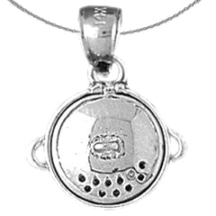 Sterling Silver 3D Crock Pot Pendant (Rhodium or Yellow Gold-plated)