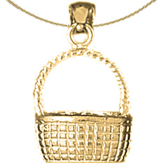 Sterling Silver 3D Basket Pendant (Rhodium or Yellow Gold-plated)