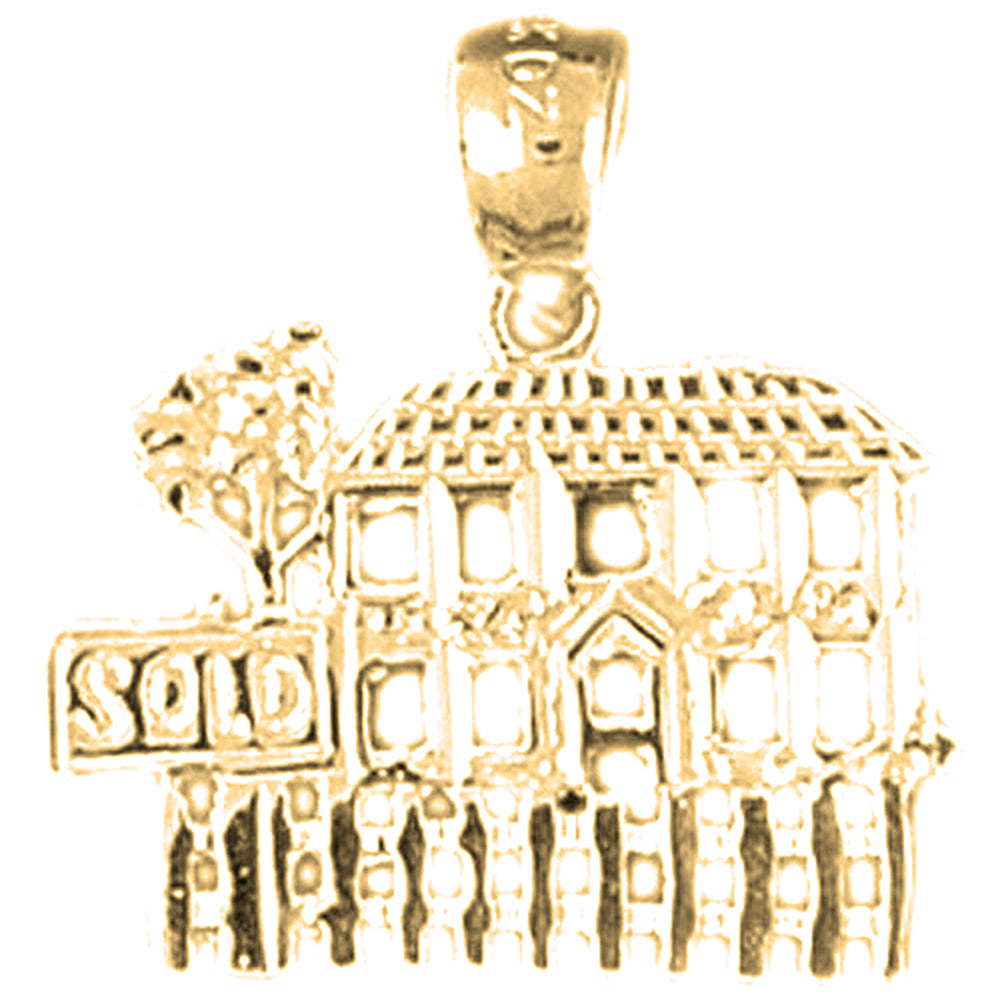 Yellow Gold-plated Silver Sold House Pendant