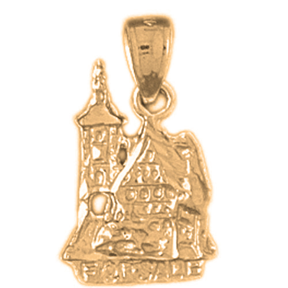 Yellow Gold-plated Silver Sold House Pendant