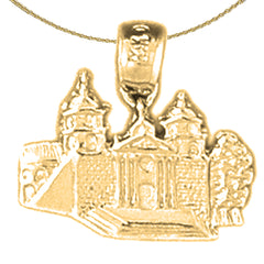 Sterling Silver Mansion Pendant (Rhodium or Yellow Gold-plated)
