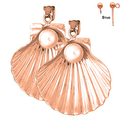 14K or 18K Gold Shell With Pearl Earrings