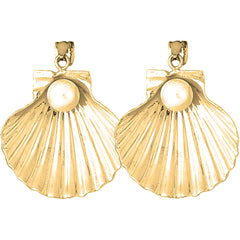 14K or 18K Gold 48mm Shell With Pearl Earrings