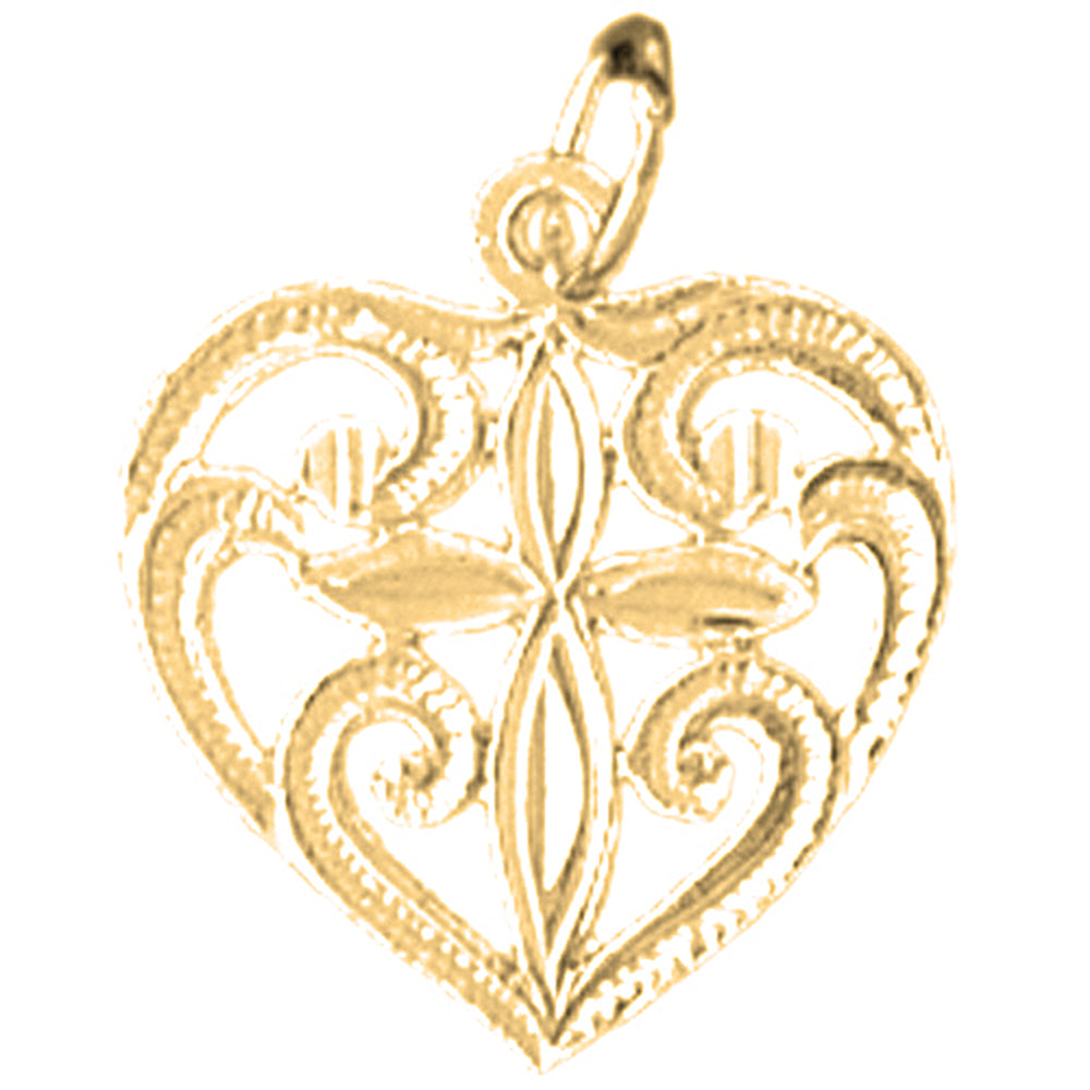 Yellow Gold-plated Silver Heart With Cross Pendant