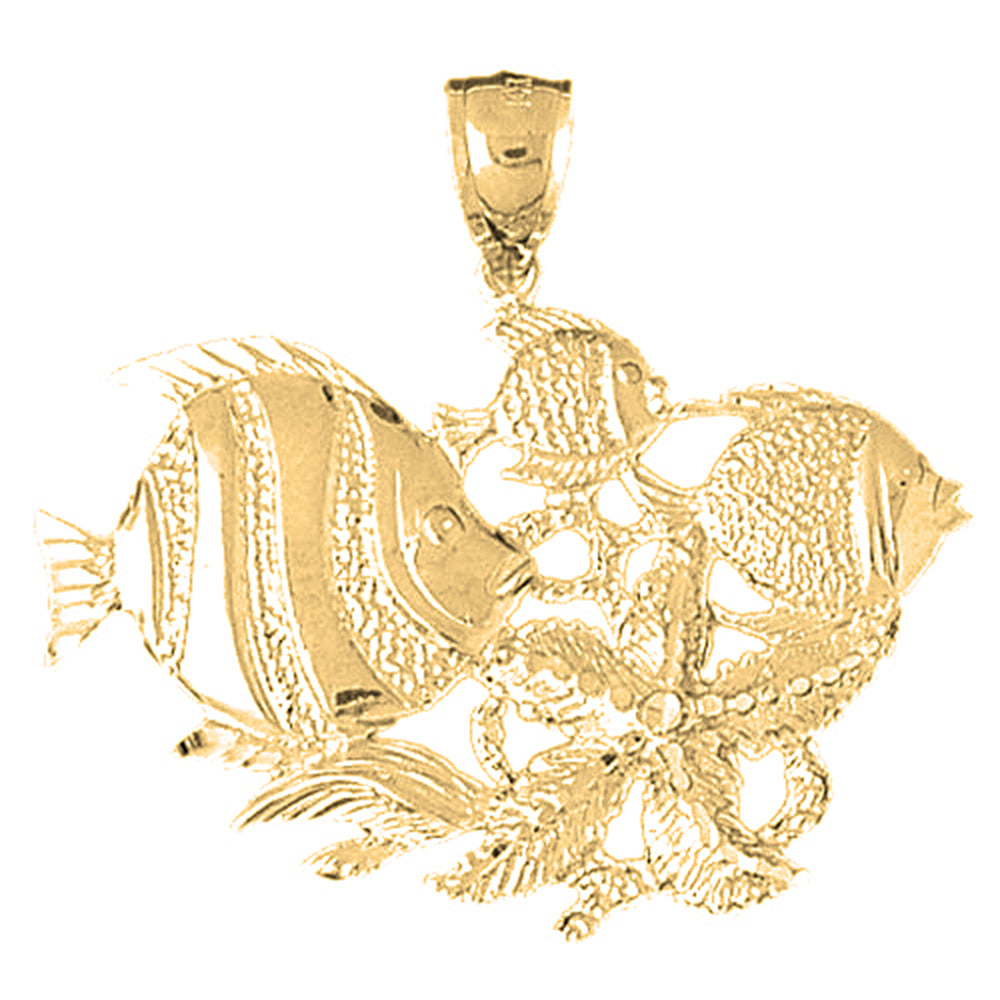 Yellow Gold-plated Silver Tropical Fish And Coral Pendant