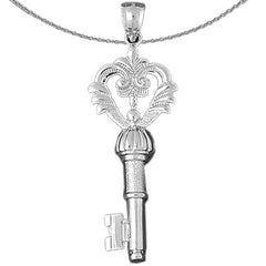 Sterling Silver Key Pendant (Rhodium or Yellow Gold-plated)