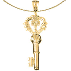 Sterling Silver Key Pendant (Rhodium or Yellow Gold-plated)