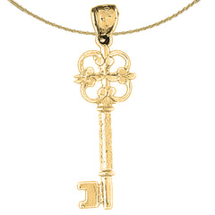 Sterling Silver Key Pendant (Rhodium or Yellow Gold-plated)