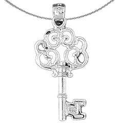 Sterling Silver Key Pendant (Rhodium or Yellow Gold-plated)
