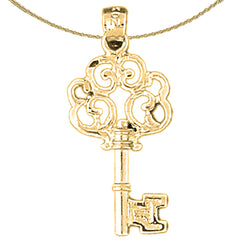 Sterling Silver Key Pendant (Rhodium or Yellow Gold-plated)