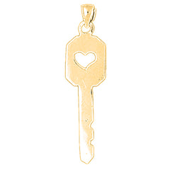 Yellow Gold-plated Silver Heart Key Pendant