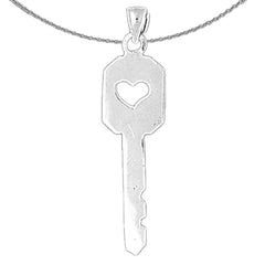 Sterling Silver Heart Key Pendant (Rhodium or Yellow Gold-plated)