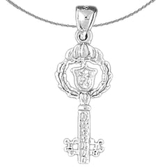 Sterling Silver Key Pendant (Rhodium or Yellow Gold-plated)