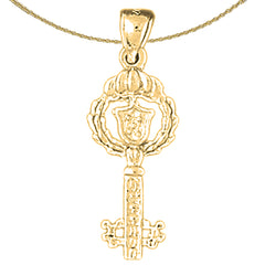 Sterling Silver Key Pendant (Rhodium or Yellow Gold-plated)