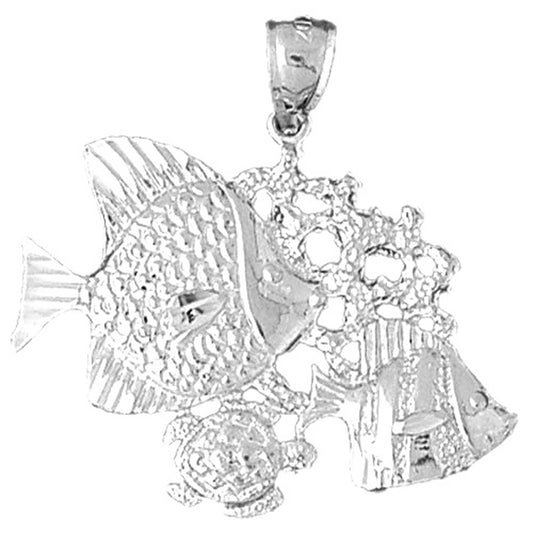 Sterling Silver Tropical Fish, Coral And Turtle Pendant