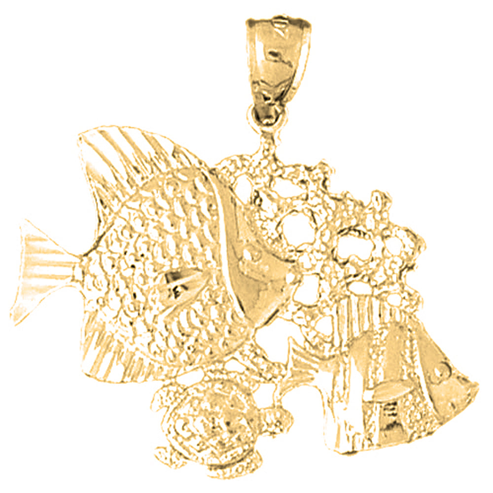 Yellow Gold-plated Silver Tropical Fish, Coral And Turtle Pendant