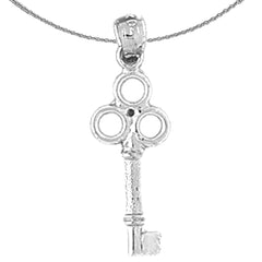 Sterling Silver Key Pendant (Rhodium or Yellow Gold-plated)