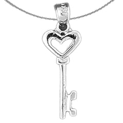 Sterling Silver Heart Key Pendant (Rhodium or Yellow Gold-plated)