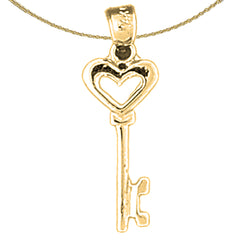 Sterling Silver Heart Key Pendant (Rhodium or Yellow Gold-plated)
