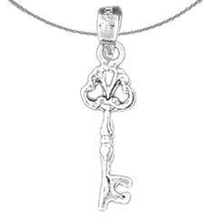 Sterling Silver Key Pendant (Rhodium or Yellow Gold-plated)