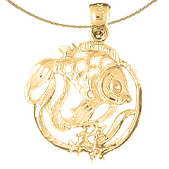 Sterling Silver Tropical Fish And Coral Pendant (Rhodium or Yellow Gold-plated)