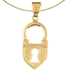 Sterling Silver Heart Padlock, Lock Pendant (Rhodium or Yellow Gold-plated)