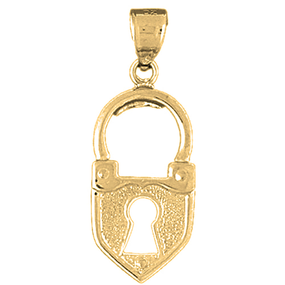 Yellow Gold-plated Silver Heart Padlock, Lock Pendant