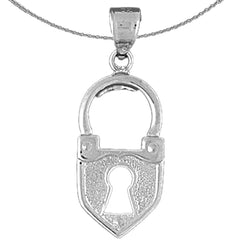 Sterling Silver Heart Padlock, Lock Pendant (Rhodium or Yellow Gold-plated)