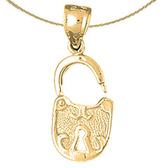 Sterling Silver Padlock, Lock Pendant (Rhodium or Yellow Gold-plated)