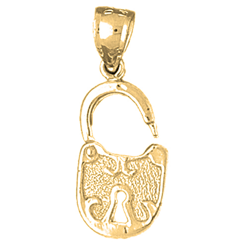 Yellow Gold-plated Silver Padlock, Lock Pendant