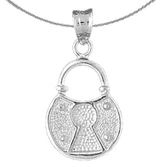 Sterling Silver Padlock, Lock Pendant (Rhodium or Yellow Gold-plated)