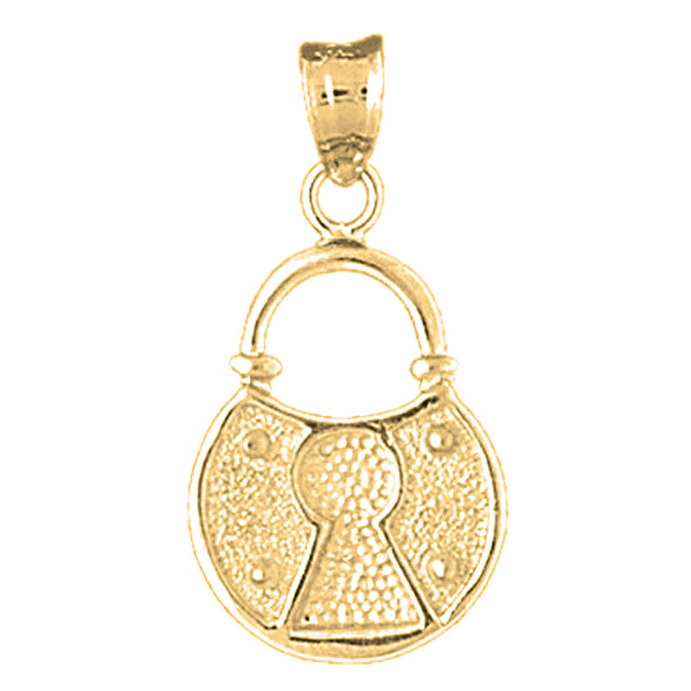 Yellow Gold-plated Silver Padlock, Lock Pendant