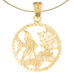 Sterling Silver Tropical Fish And Coral Pendant (Rhodium or Yellow Gold-plated)