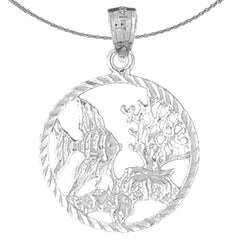 Sterling Silver Tropical Fish And Coral Pendant (Rhodium or Yellow Gold-plated)