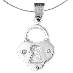 Sterling Silver Padlock, Lock Pendant (Rhodium or Yellow Gold-plated)