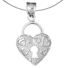 Sterling Silver Heart Padlock, Lock Pendant (Rhodium or Yellow Gold-plated)