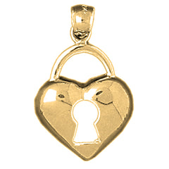 Yellow Gold-plated Silver Heart Padlock, Lock Pendant