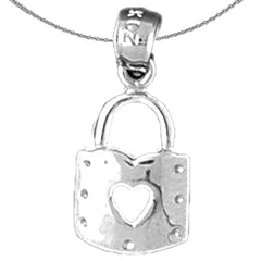 Sterling Silver Heart Padlock, Lock Pendant (Rhodium or Yellow Gold-plated)