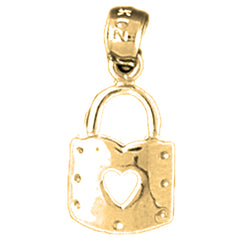 Yellow Gold-plated Silver Heart Padlock, Lock Pendant