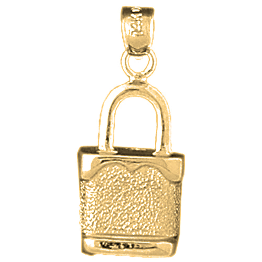 Yellow Gold-plated Silver Padlock, Lock Pendant