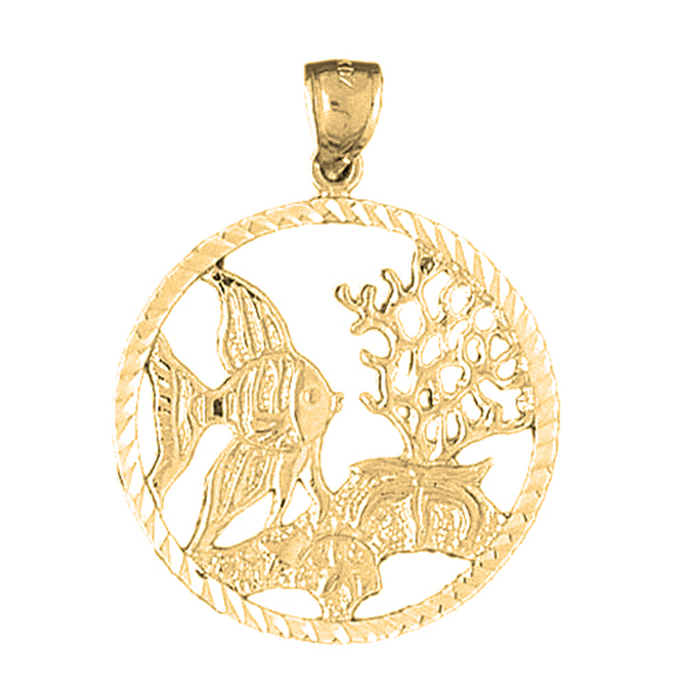 Yellow Gold-plated Silver Tropical Fish And Coral Pendant